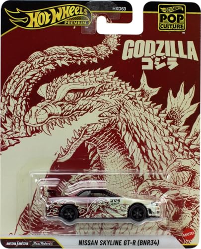 Hot Wheels Pop Culture Nissan Skyline GT-R BNR34, Godzilla Theme, 1:64 Scale