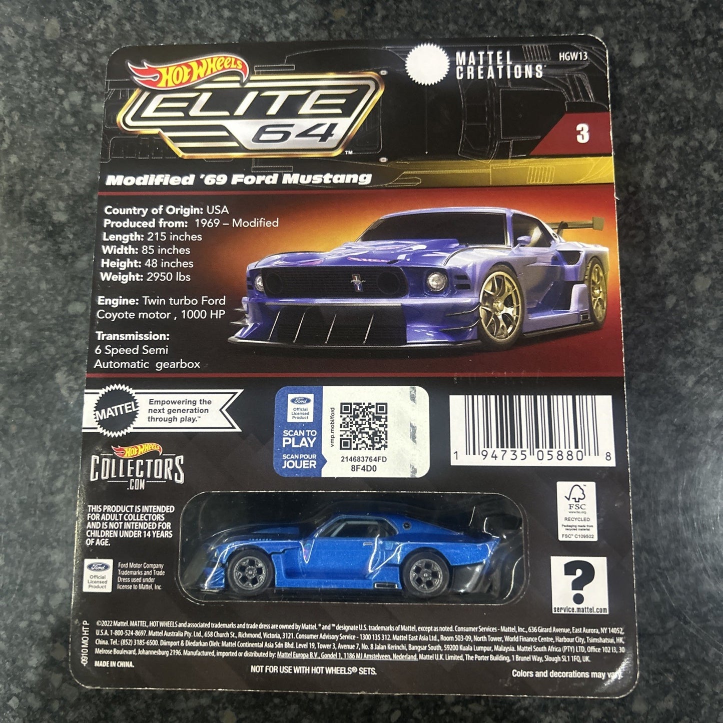 Hot Wheels HWC Elite 64 Series Modified ’69 Ford Mustang New In Hand UK stock
